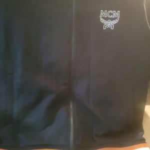 MCM Black Sweater with zipper  white and Cognac stripe down the arms